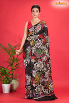Murshidabad Mulberry Silk Black Hand Paint