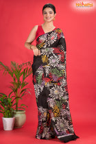 Murshidabad Mulberry Silk Black Hand Paint