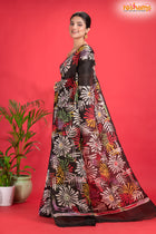 Murshidabad Mulberry Silk Black Hand Paint