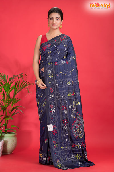 KATHA STITCH DEEP BLUE  festive saree