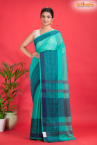 Pondicherry Cotton, Handloom Saree with Traditional Design in Sky Blue Green