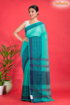 Pondicherry Cotton, Handloom Saree with Traditional Design in Sky Blue Green