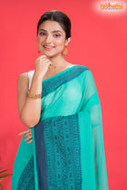 Pondicherry Cotton, Handloom Saree with Traditional Design in Sky Blue Green