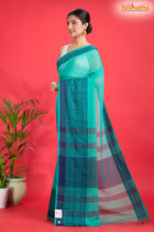 Pondicherry Cotton, Handloom Saree with Traditional Design in Sky Blue Green