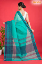 Pondicherry Cotton, Handloom Saree with Traditional Design in Sky Blue Green