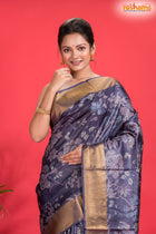 PURE PRINTED TUSSAR SILK BLUE