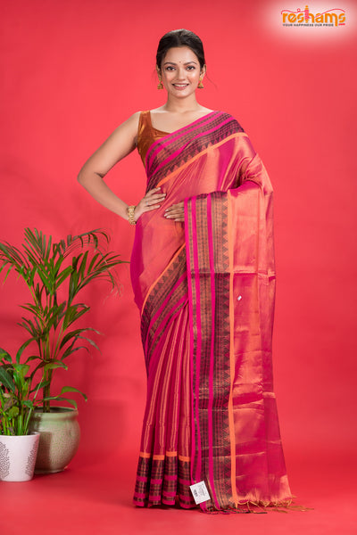 TISSUE LINEN  PINK GOLD saree discount
