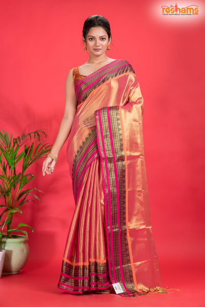 TISSUE LINEN ORANGE GOLD saree discount
