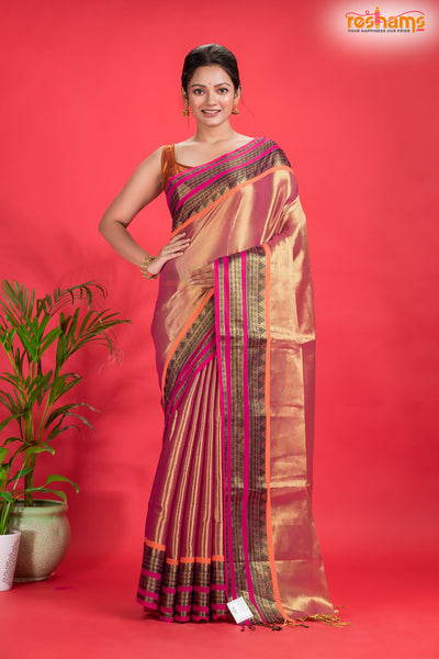 TISSUE LINEN ORANGE GOLD saree discount