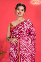 Linen batik cotton silk – pink Body with Golden Zari Border