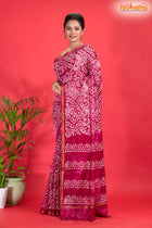 Linen batik cotton silk – pink Body with Golden Zari Border