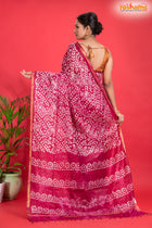 Linen batik cotton silk – pink Body with Golden Zari Border
