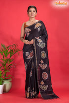 Linen cotton silk – Brown Body with Golden Zari Border