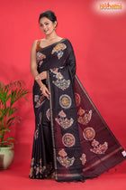 Linen cotton silk – Brown Body with Golden Zari Border