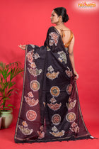 Linen cotton silk – Brown Body with Golden Zari Border