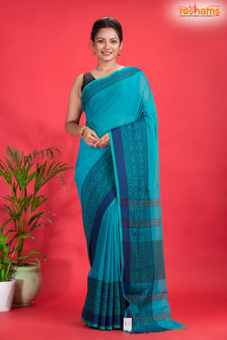 Pondicherry Cotton, Handloom Saree with Traditional Design in Sky Blue