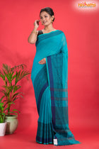 Pondicherry Cotton, Handloom Saree with Traditional Design in Sky Blue
