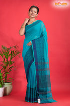 Pondicherry Cotton, Handloom Saree with Traditional Design in Sky Blue