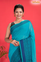 Pondicherry Cotton, Handloom Saree with Traditional Design in Sky Blue