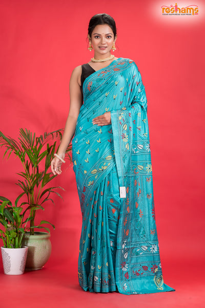 KATHA STITCH SKY BLUE  festive saree