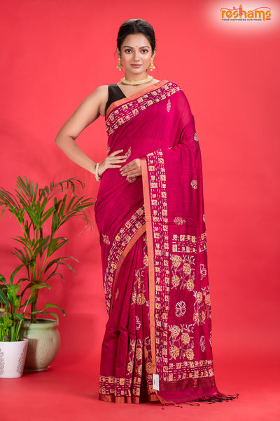LINEN Handpaint Rani Pink saree trendy discount