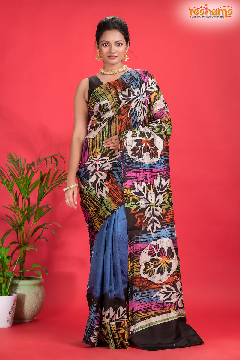 Murshidabad Mulberry Silk Blue Hand Paint
