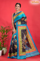 Tussar Kantha Stitch with black sky hand paint big leaf motif