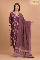 PURPLE FLORAL COTTON KURTI Three Piece