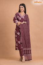 PURPLE FLORAL COTTON KURTI Three Piece