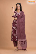PURPLE FLORAL COTTON KURTI Three Piece
