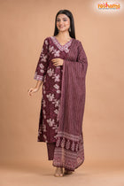 PURPLE FLORAL COTTON KURTI Three Piece