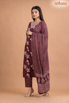 PURPLE FLORAL COTTON KURTI Three Piece