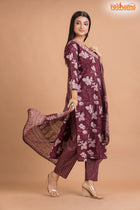 PURPLE FLORAL COTTON KURTI Three Piece