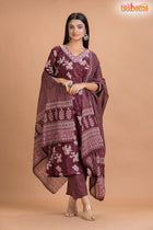PURPLE FLORAL COTTON KURTI Three Piece