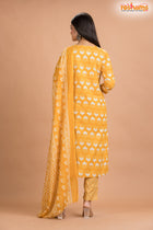 GOLDEN YELLOW COTTON KURTI Three Piece