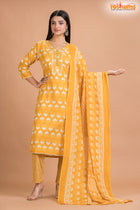 GOLDEN YELLOW COTTON KURTI Three Piece