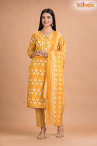 GOLDEN YELLOW COTTON KURTI Three Piece