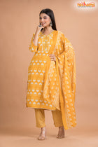 GOLDEN YELLOW COTTON KURTI Three Piece