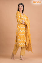 GOLDEN YELLOW COTTON KURTI Three Piece