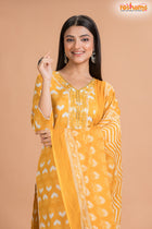 GOLDEN YELLOW COTTON KURTI Three Piece