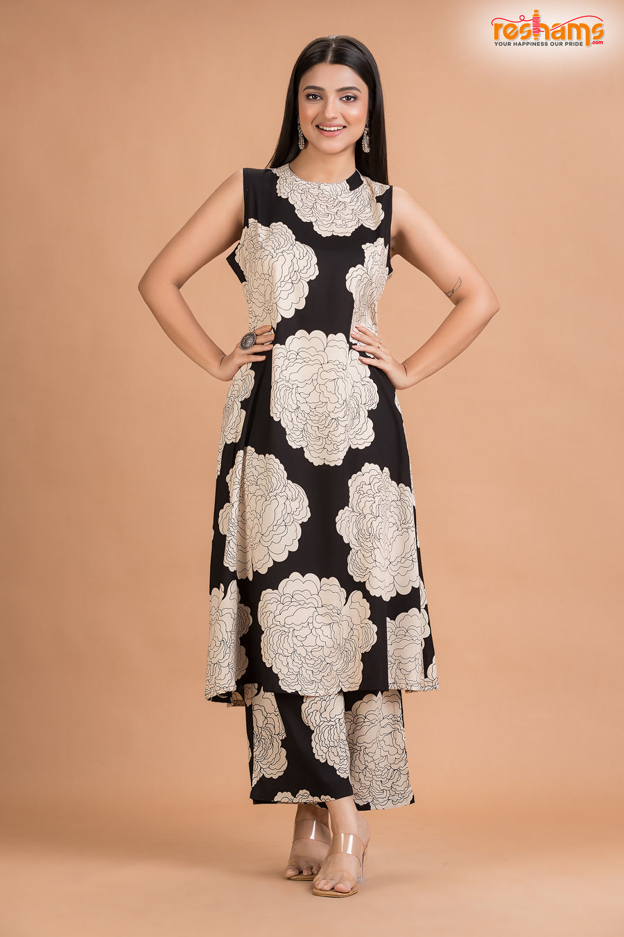 BLACK BIG FLORAL COORD SET Two Piece