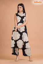 BLACK BIG FLORAL COORD SET Two Piece
