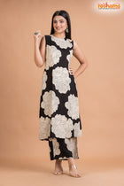 BLACK BIG FLORAL COORD SET Two Piece