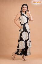 BLACK BIG FLORAL COORD SET Two Piece