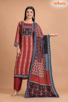 RED BLACK SHIMMER SILK KURTI Three Piece