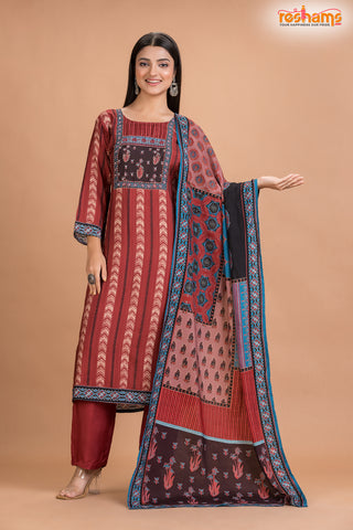 RED BLACK SHIMMER SILK KURTI Three Piece