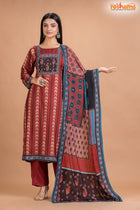 RED BLACK SHIMMER SILK KURTI Three Piece