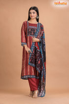 RED BLACK SHIMMER SILK KURTI Three Piece