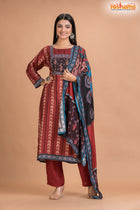 RED BLACK SHIMMER SILK KURTI Three Piece