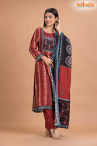 RED BLACK SHIMMER SILK KURTI Three Piece